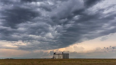 4K Cinematic Storm Developing Over Grain Elevator Timelapse - Prores Video stock 317964511