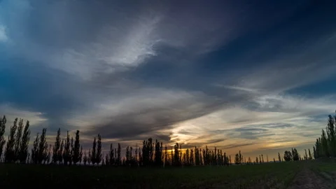 4K Cinematic Sunset to Twilight Transition Time-lapse with Tree Line Stock Footage 337543812