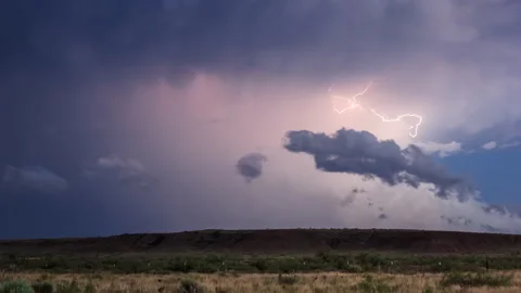 4K Cinematic Supercell Storm With Lightning at Dusk Timelapse - Prores Stock Footage 319801633
