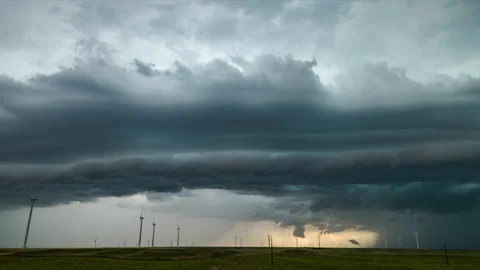 4K Cinematic Supercell Storm Over Wind Farm Timelapse - Long-duration, Prores Stock Footage 317713862