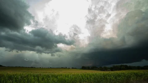 4K Cinematic Supercell Storm Over Crops Timelapse - Long-duration, Prores Stock Footage 317961672