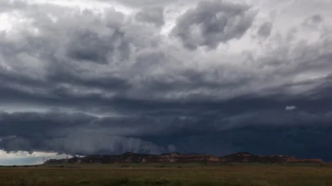 4K Cinematic Supercell Storm Over Mountain Terrain Timelapse - Prores Stock Footage 319858480