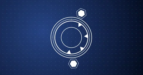 4K circular and hexagonal HUD technology element moving on grid dots bg. Stock Footage 303648145