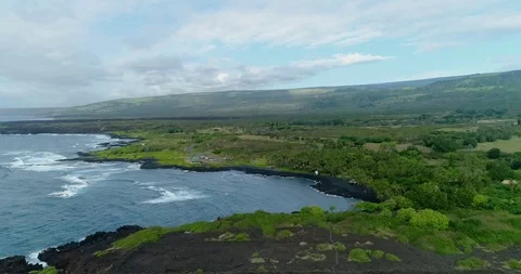 4k circular panning aerial view of Punaluʻu Beach,Big Island,Hawaii,usa Stock Footage 120792084