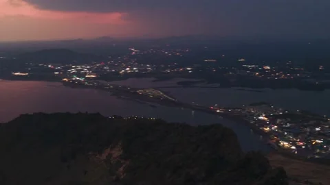 4K Circular Time-lapse Aerial View of Sunset at Seongsan Sunrise Peak--Zoomed Stock Footage 145845610