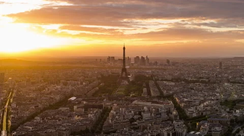 4K -City skyline with the Eiffel Tower, Paris, France - Time lapse Stock Footage 54131576