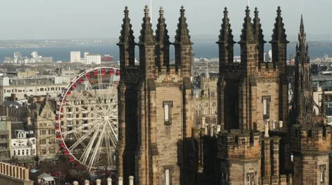 4K Cityscape with The Assembly Hall in Edinburgh, Scotland Stock Footage 45294340