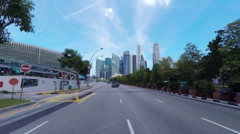 4K Cityscape, Singapore, POV, driving to business district Raffles Place. Stock Footage