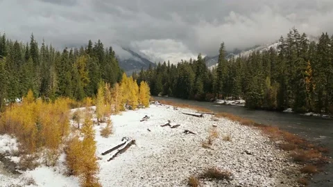 4k Cle Elum River Winter Aerial Drone View Stock Footage 154327459