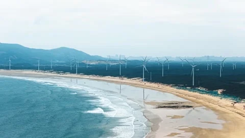 4K Clean Energy Offshore Wind Farm Drone Overhead Vidéo 336548518