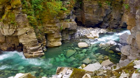 4K Clear Blue and Turquoise River, River Stone and Green Forest Trees Stock-Footage 66689779