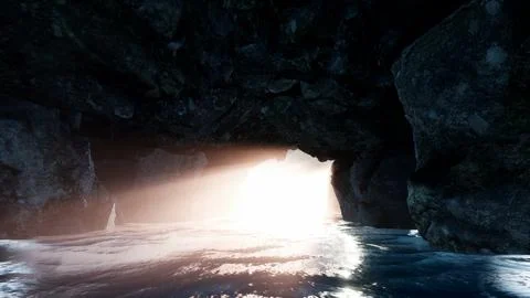 4K cliff cave entrance from inside Stock Illustration