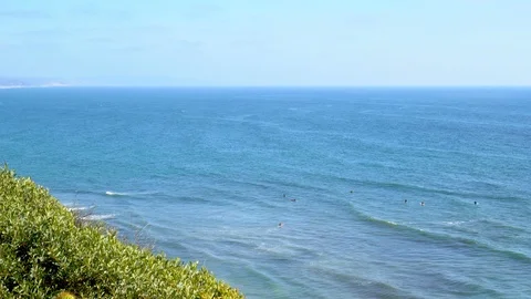4K cliff side view of Encinitas Swami's beach in Southern California. Stock Footage 86139096