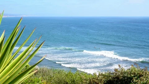 4K cliff side view of Encinitas Swami's beach in Southern California. Stock Footage 86140389