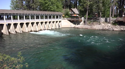 4k clip of water flowing through the dam at Lake Tahoe in California Stock Footage 42896431