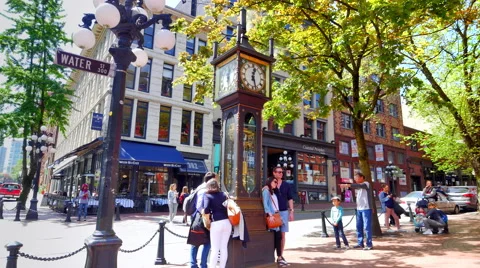 4K Clock Landmark Feature, Historic Antique Steam Clock, Vancouver Gastown Stock Footage 67272567