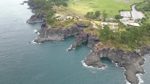 4K Clockwise Wide-range Aerial Shot of Jusangjeollidae cliffs at Midday Stock Footage 143863555