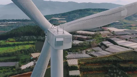 4K Close Up Aerial Of Rotating Wind Turb... | Stock Video | Pond5