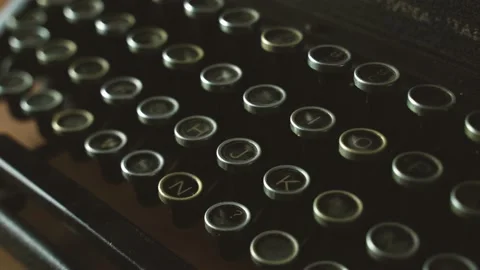 4k Close up of an antique typewriter keyboard. gimbal shot, pan movement Stock Footage 149347960