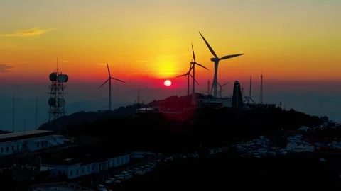4K Close Up Of Beautiful Windmill Turbines，Recorded in China in July 2024 Stock Footage 282970304