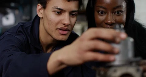 4K Close up college students in engineering class working on a project together Stock Footage 111680121