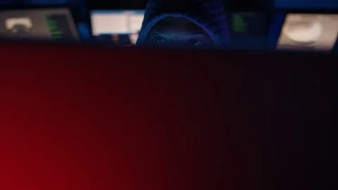 4K Close up computer hacker trying to break a code on computer system Stock Footage 73379877