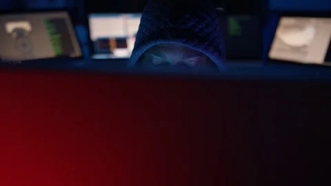 4K Close up computer hacker trying to break a code on computer system 스톡 동영상 73380081