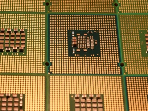 4K Close Up Computer Processor CPU aligned surface rotating dolly. Stock Footage