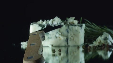 4K Close-up of Cut Blue Cheese with Herbs Stock Footage 80508912