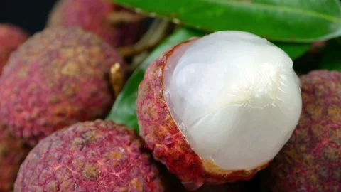 4k Close up ,dolly shot of red exotic Chinese lychee fruits Stock Footage 91098030
