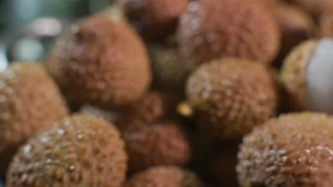 4k Close up ,dolly shot of red exotic Chinese lychee fruits Video stock 101454983