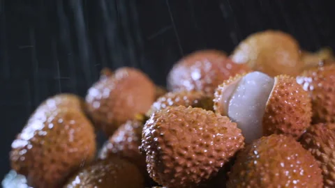 4k Close up ,dolly shot of red exotic Chinese lychee fruits Stock Footage 102506280