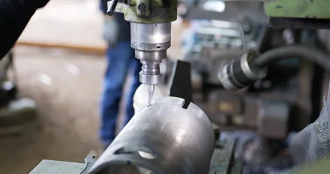 4K Close up . Drilling Round Pipe Price by Drilling Machine. Stock Footage 183845557
