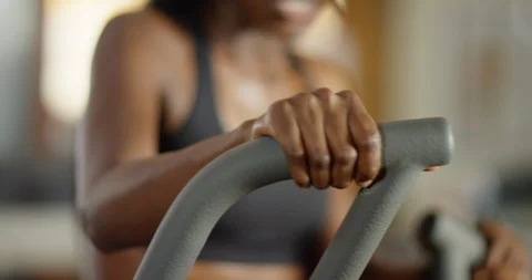 4K Close up on face of serious athletic woman working out hard in the gym Stock Footage 94875082