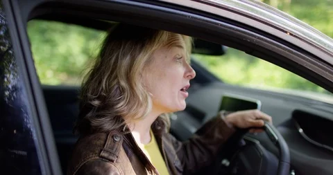 4K Close up female driver in her car arguing with cop, seen from 1st person pov Stock Footage 113711422