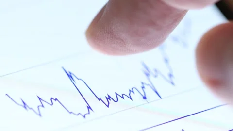 4K close-up of a finger dragging along a digital line graph on a screen, with da Stock Footage 342778000