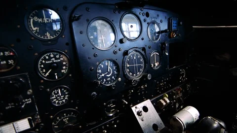 4K Close up footage of the inside of an old plane cockpit Stock Footage 113158926