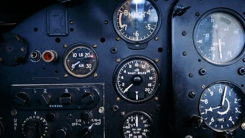 4K Close up footage of the inside of an old plane cockpit Stock Footage 113158932