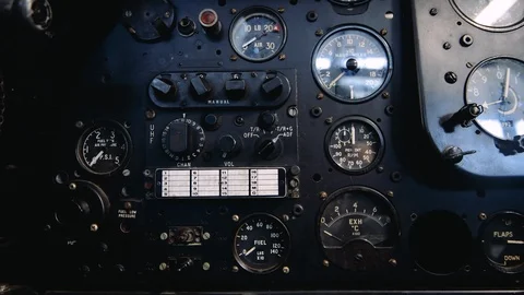 4K Close up footage of the inside of an old plane cockpit Stock Footage 113159104