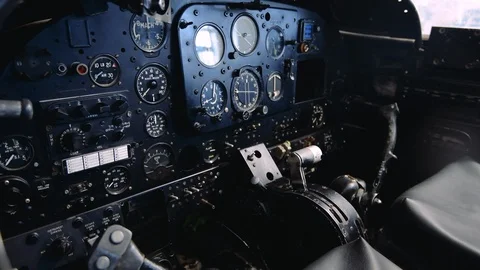 4K Close up footage of the inside of an old plane cockpit Stock Footage 113159290