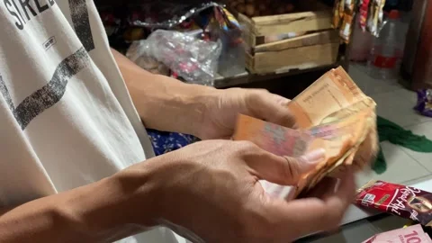 4K Close Up of Hands Counting Cash Money in Small Shop Stock Footage 330076508