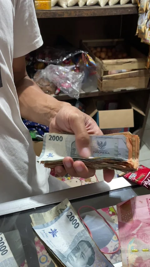 4K Close Up of Hands Counting Cash Money in Small Shop Stock Footage 330076576