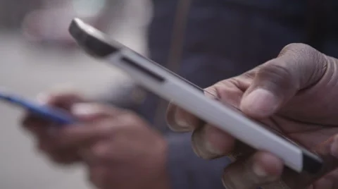4k, close-up of hands texting on smartphone in the city. Stock Footage 52668049