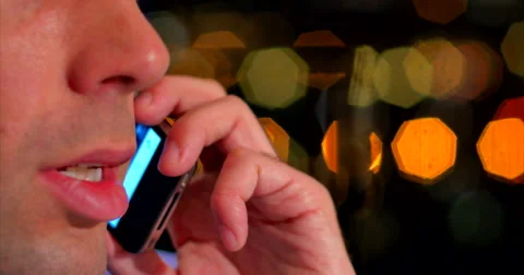 4K Close Up of Handsome Smiling Man Having Positive Conversation on Mobile Phone Stock Footage 46609451