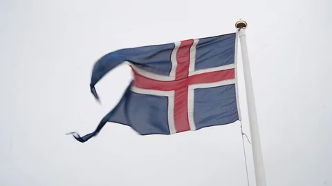 4k Close Up Iceland Flag Wind Stock Footage 92782736