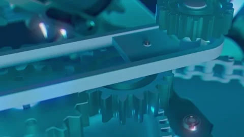4K Close-up Industrial Mechanical Components Gears and Linear Motion Stock Footage 330479517