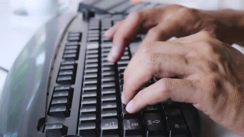 4K Close up Man hands type ona keyboard working at home. Hands touch typing k Stock Footage 154732382