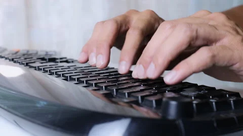 4K Close up Man hands type ona keyboard working at home. Hands touch typing k Stock Footage 154732933