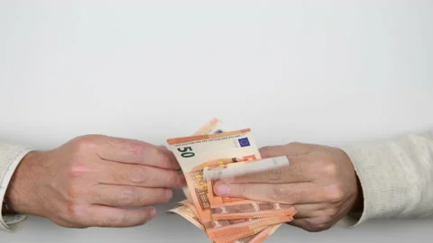 4k Close-up of man's hands counting stack of euro paper currency, money cash Stock Footage 144933229