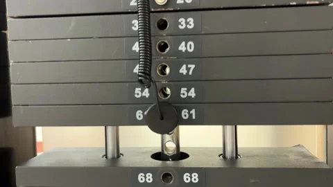 4K Close Up of Metal Weights Moving on Hammer Strength Gym Machine Stock Footage 329263952